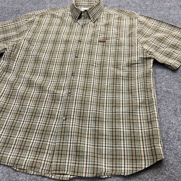 Carhartt Shirt Mens XL Sage Green Cotton Plaid Pleated Short Sleeve Button Down - Picture 3 of 9
